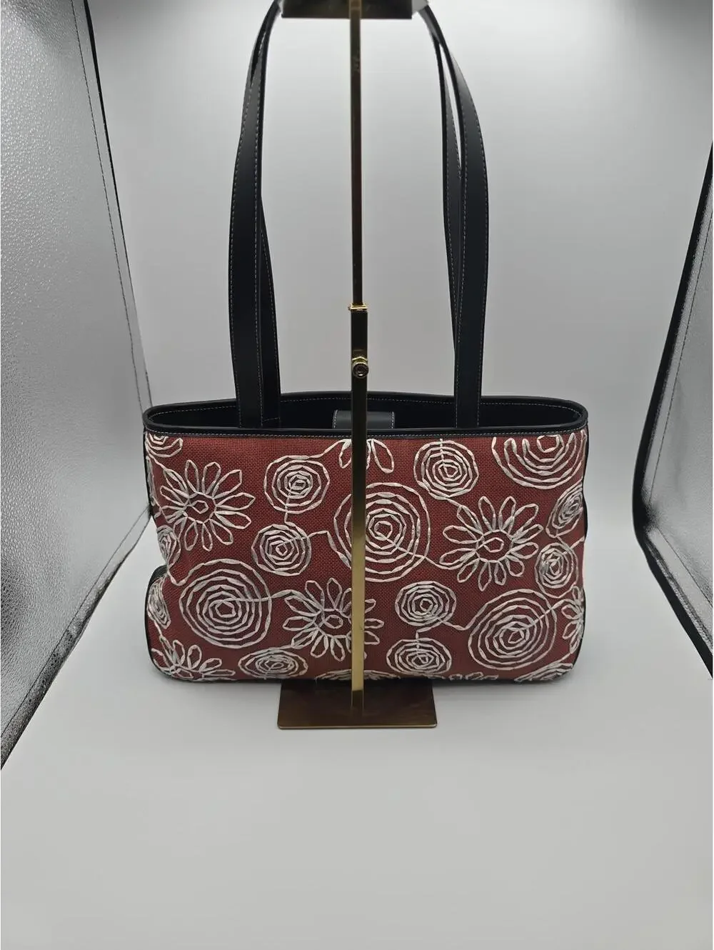 Preston and York Unique Red and White Flowered Canvas and Faux Leather Purse